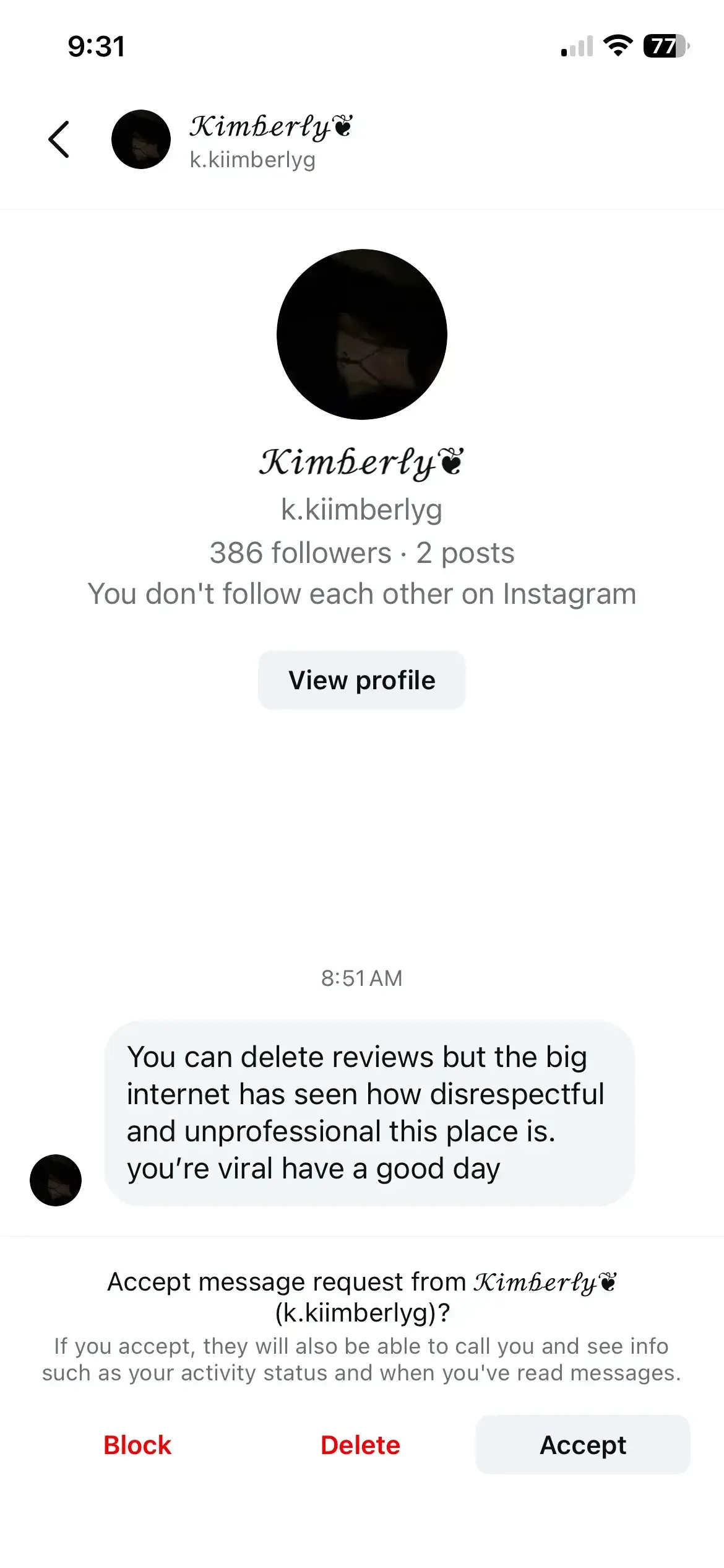 Instagram hate comment evidence 11