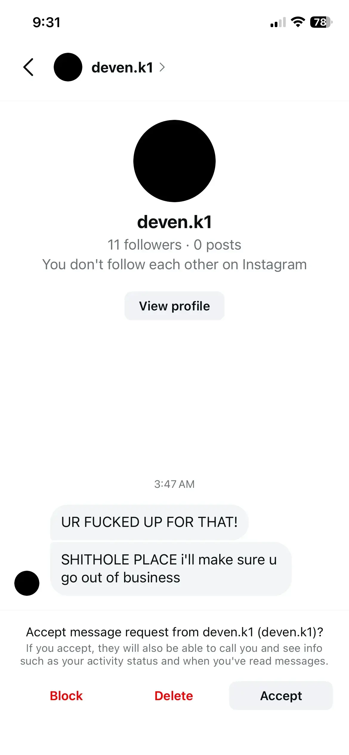 Instagram hate comment evidence 6